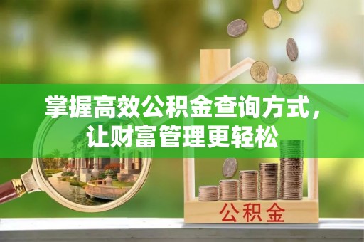 资讯掌握高效公积金查询方式，让财富管理更轻松